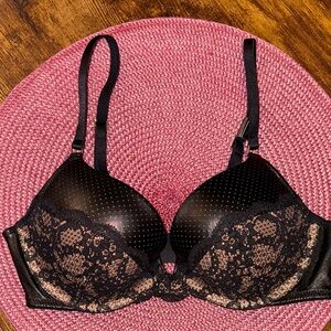 Victoria’s Secret Faux Leather and Nude Lace Push-up Bra  36A